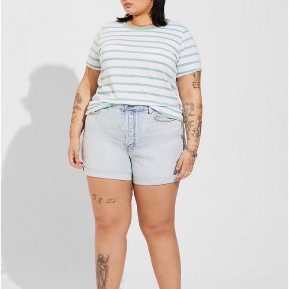 NWT TORRID SIGNATURE JERSEY CREW NECK TEE GREEN STRIPE